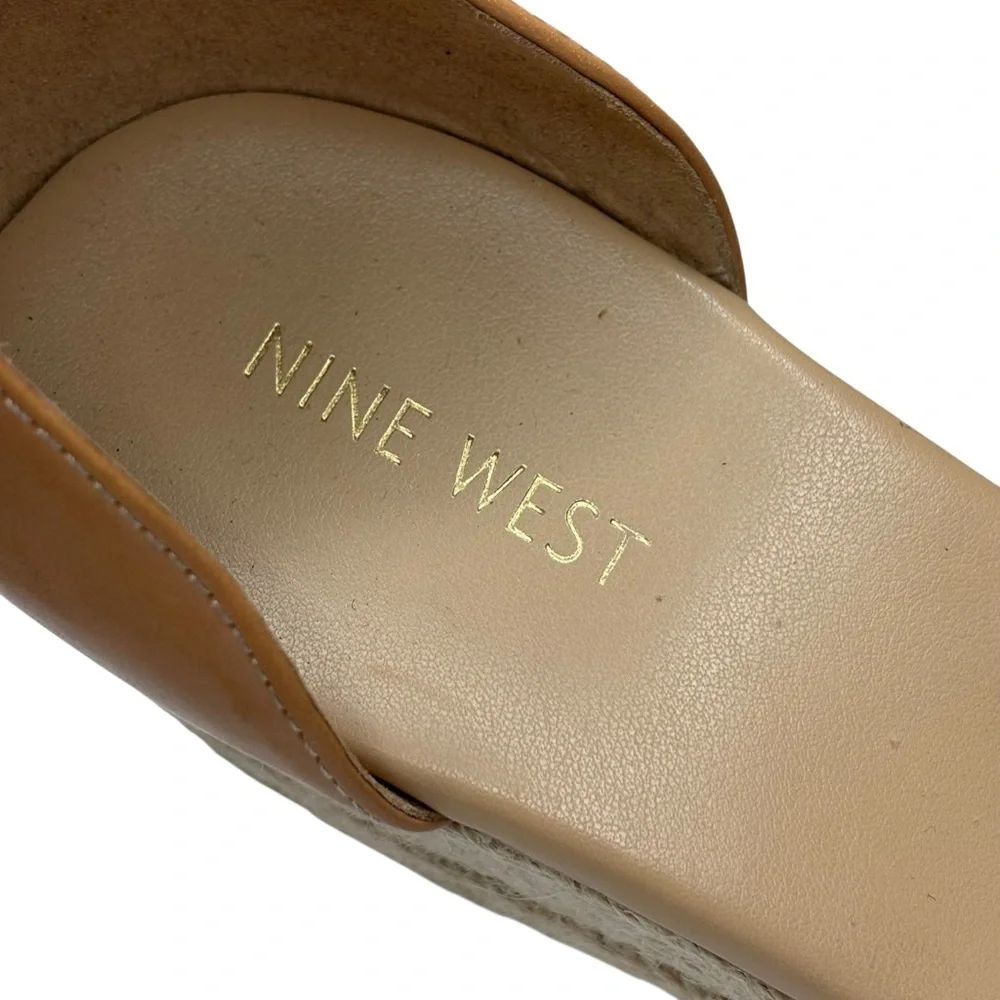 New Nine West Ariela Pink & Beige Espadrille Wedge Sandals Ankle Strap Size 10 M